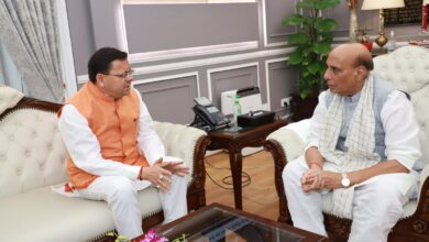 Uttarakhand: Chief Minister Pushkar Singh Dhami meets Defense Minister Rajnath Singh