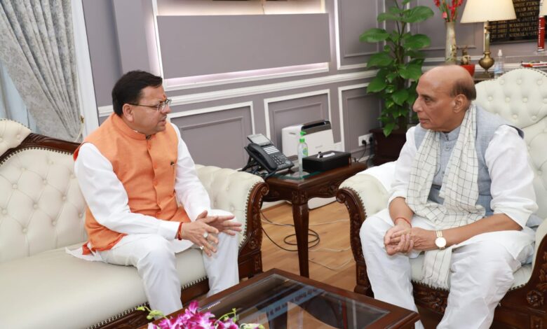 Uttarakhand: Chief Minister Pushkar Singh Dhami meets Defense Minister Rajnath Singh