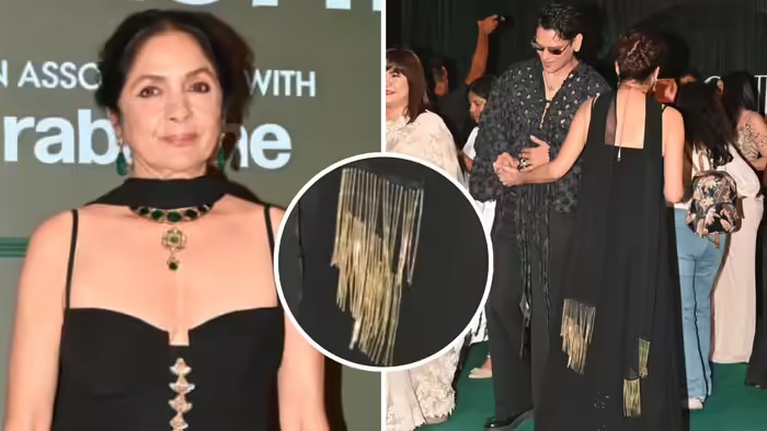 Fashion queen Neena Gupta: A deep neckline and golden embroidery sparkle—Neena Gupta sets the fashion scene on fire