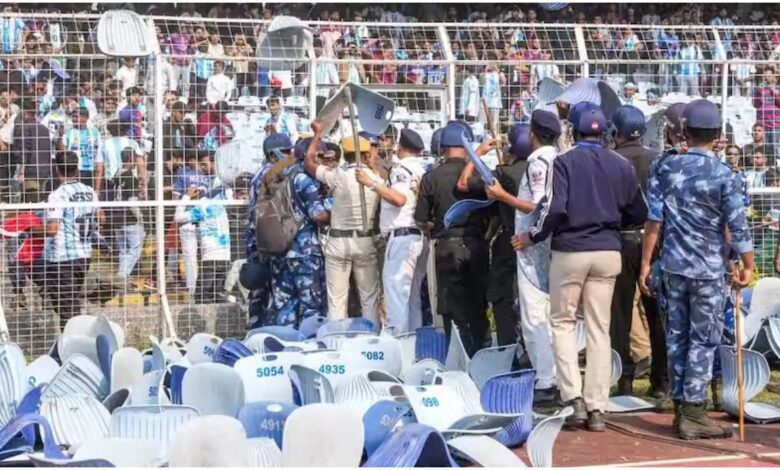 Lionel Messi Kolkata, Messi India Tour, Kolkata Stadium Violence, BJP TMC Clash, Mamata Banerjee Messi Event, Messi GOAT Tour India, Football News India, Kolkata Breaking News, Ticket Refund Messi Event, West Bengal Politics News