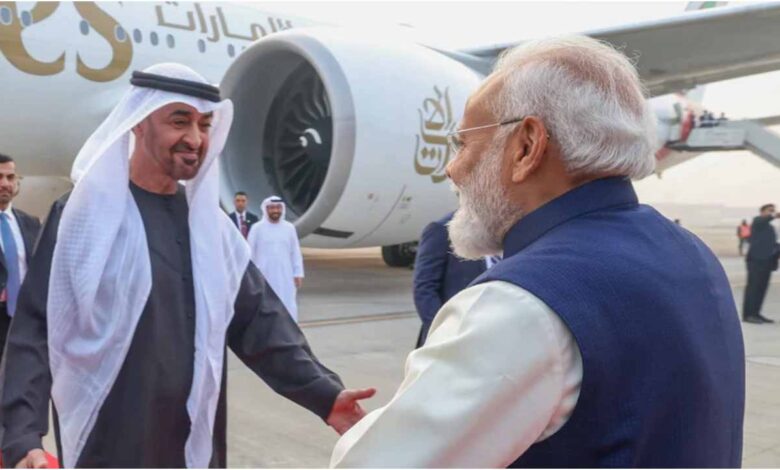 PM Modi UAE President, Sheikh Mohammed bin Zayed India Visit, Modi Palam Airport UAE President, India UAE Relations, India UAE Trade Energy Talks, Sheikh Mohammed bin Zayed Modi Meeting, UAE President India Visit News