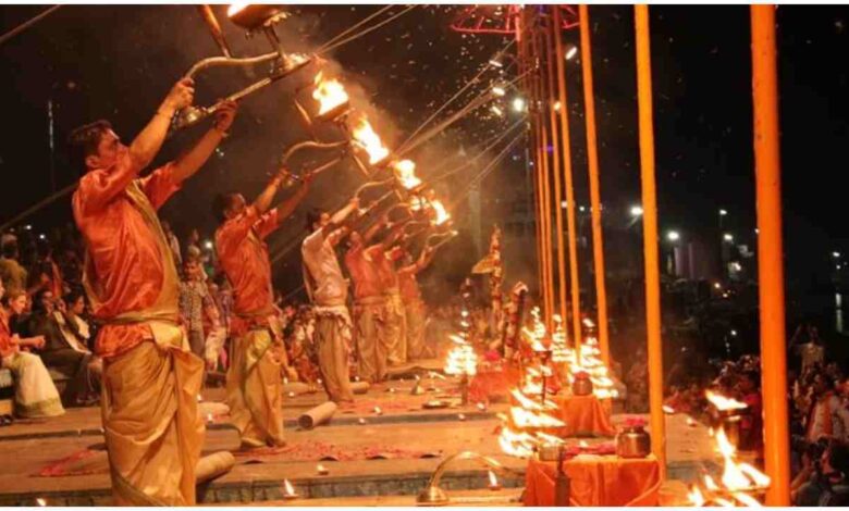 Kashi Vishwanath Dham Navratri, Ganga Aarti Varanasi today, Navratri celebration Varanasi, cultural program Kashi Vishwanath, Ritwik Sanyal Dhrupad, Rajendra Gangani Kathak, Varanasi temple news Hindi, Ganga Aarti news, religious event India, latest Varanasi news