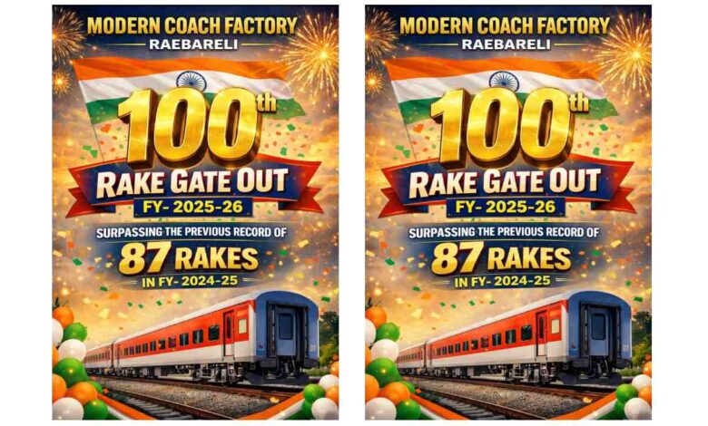 Modern Coach Factory Raebareli, CF 100 rake production, रेलवे कोच उत्पादन 2025-26, Indian Railways coach factory news, रायबरेली रेल कारखाना खबर, coach production record India, Vivek Khare MCF GM